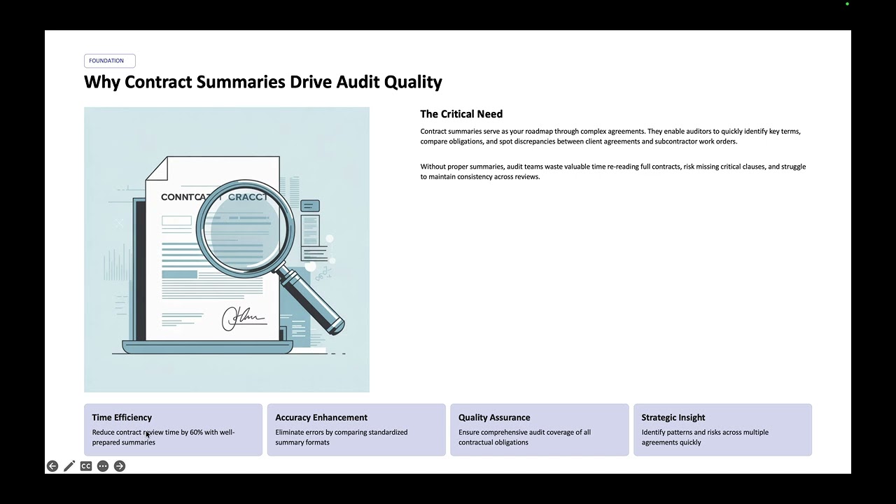 Contract & Work Order Review Training | Contract Summary for Audit Quality | EDINERO GROUP