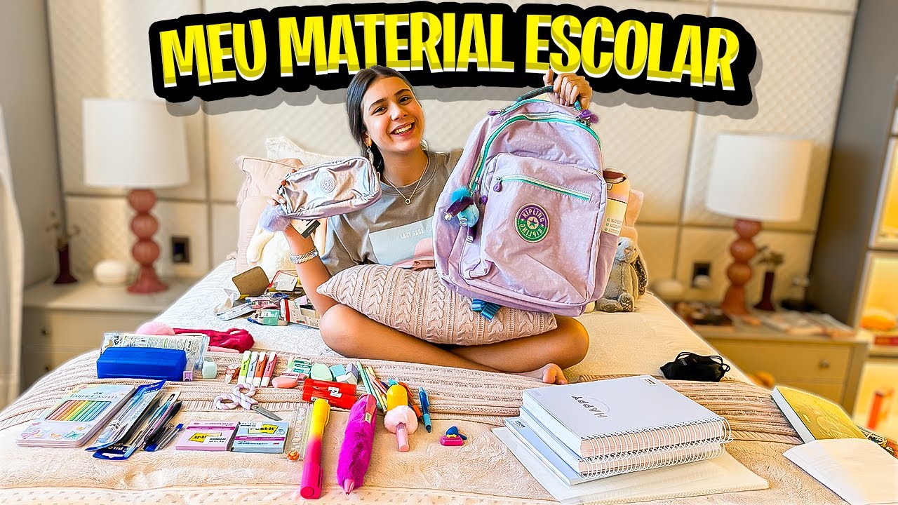 MOSTRANDO TODO O MEU MATERIAL ESCOLAR COMPLETO 📚✏️ VEM VER TUDO!