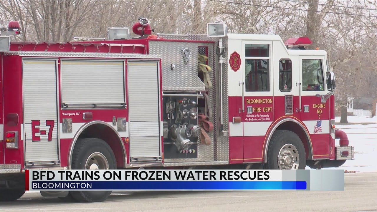 Firefighters practice ice rescue techniques in Bloomington