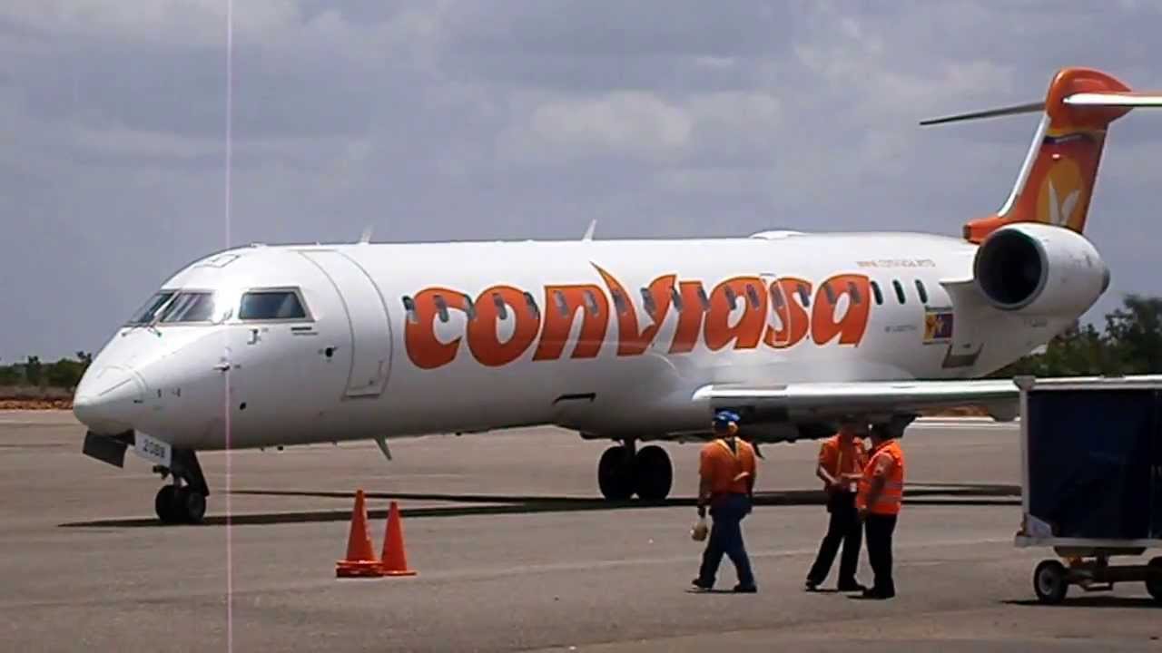 Conviasa Bombardier CRJ700 NextGen YV2088 Aterrizaje y Parqueo Aeropuerto de San Tomé Venezuela