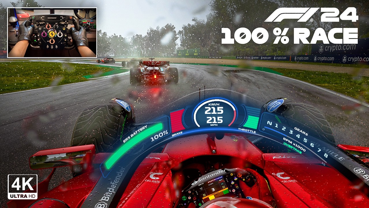 Charles Leclerc's Ferrari SF24 - F1 24 100% Race Emilia Romagna GP Steering Wheel Gameplay