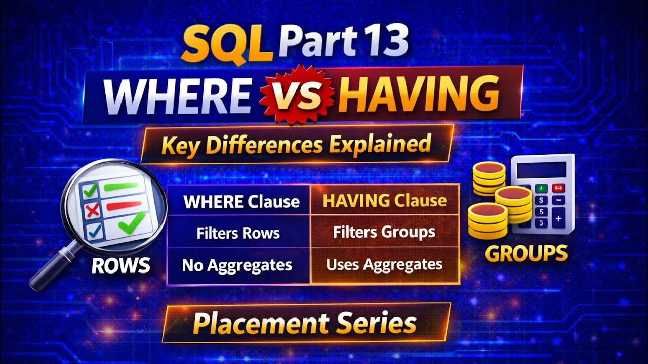 SQL Part 13 | WHERE vs HAVING | Key Differences Explained | Placement Series