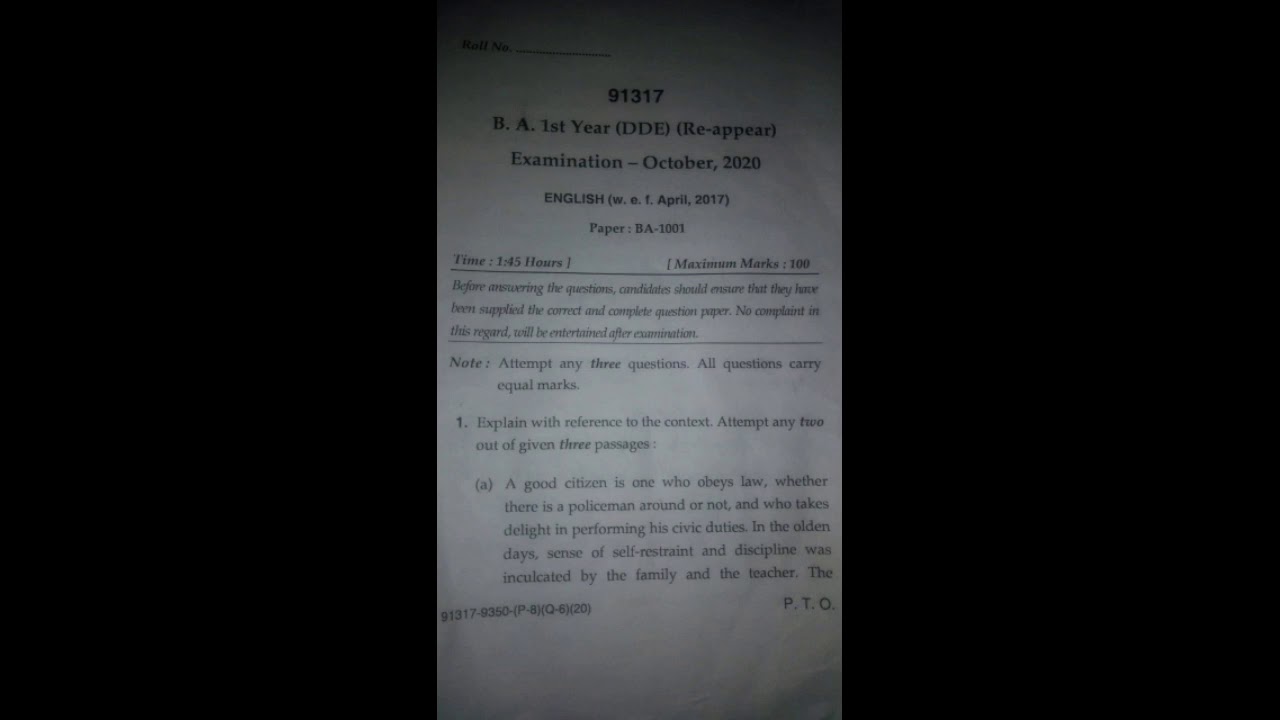 MDU B.A. DDE English 2020 Question Paper