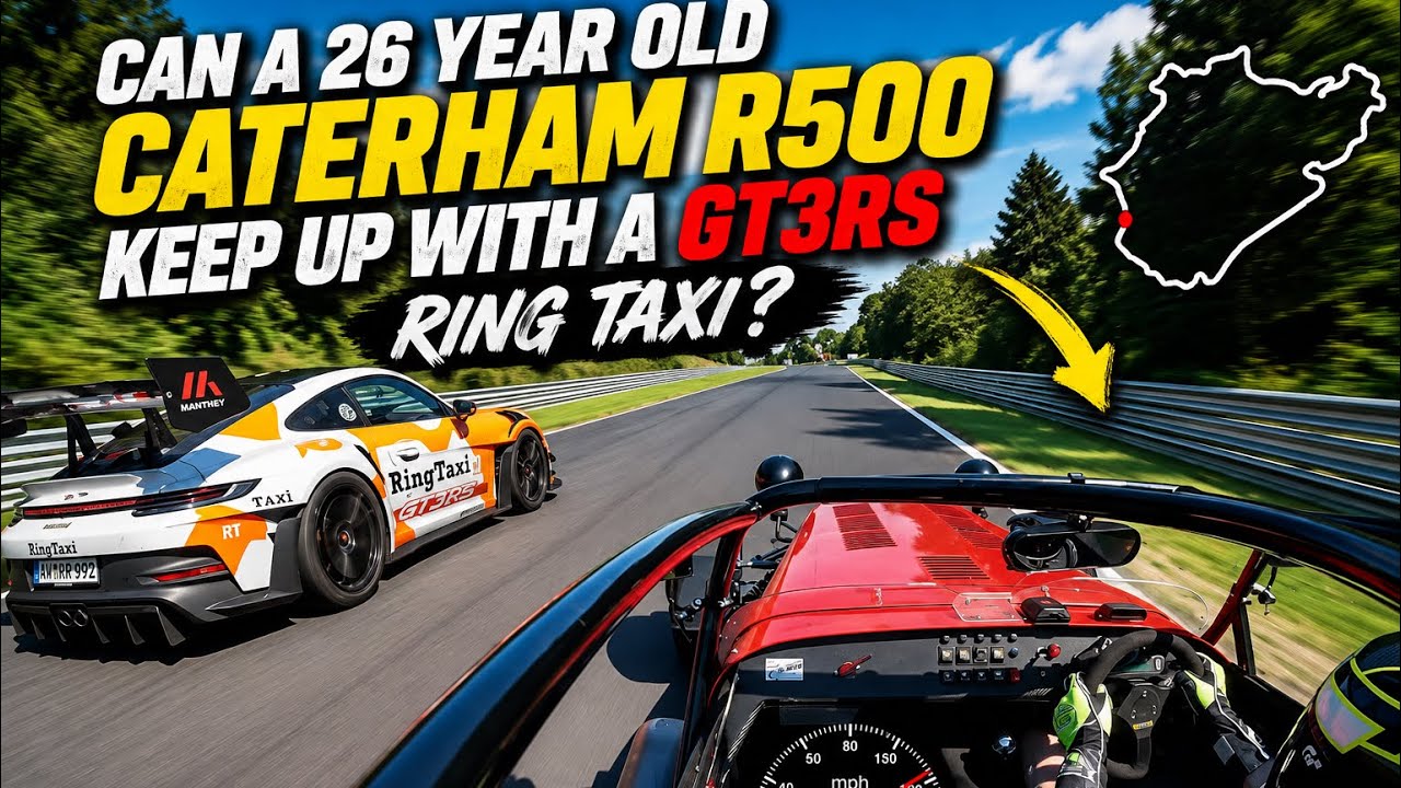 Can a 26 year old Caterham R500 Keep up with a Porsche GT3RS Ring Taxi at the Nurburgring ? 