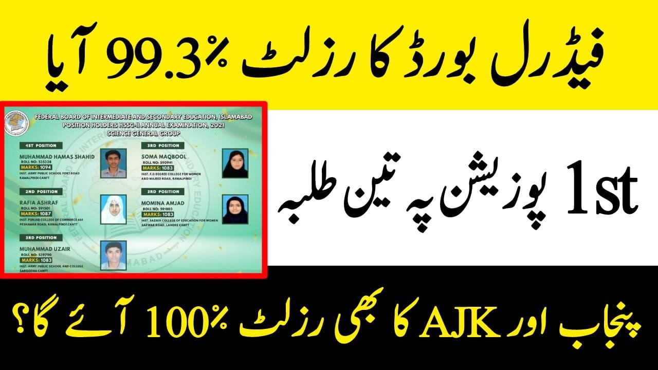 Federal board result 2021 position holders | federal board result 2021