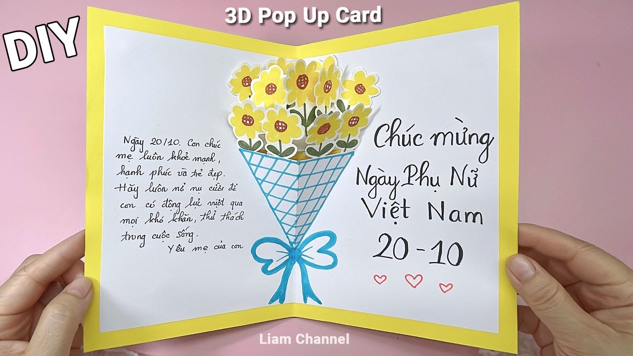Làm Thiệp 20/10 tặng mẹ, tặng cô giáo tông màu vàng + xanh/ DIY Women’s Day card/ Liam Channel