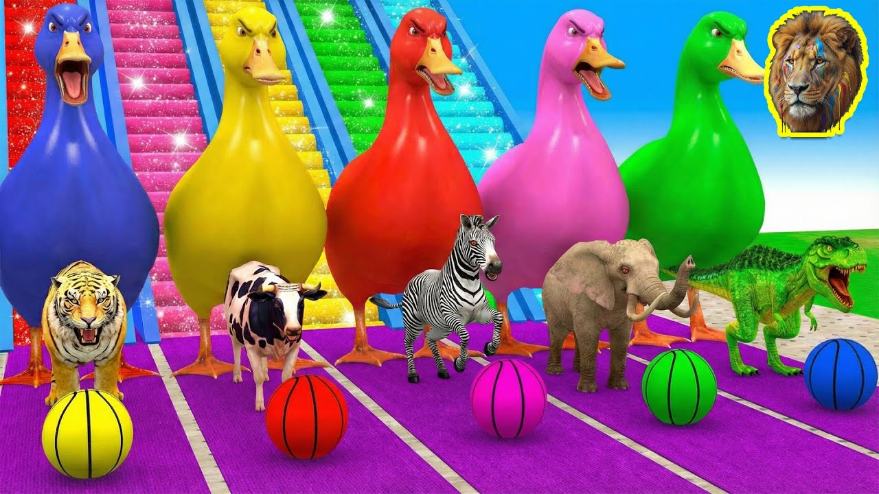 Игра «Длинная горка» с коровой, слоном, гориллой, бегемотом, тигром, 3D-игрой с животными, забавн...