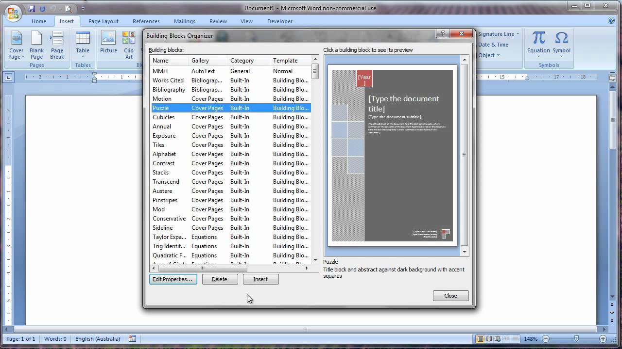 Working with Quick Parts in Word 2007