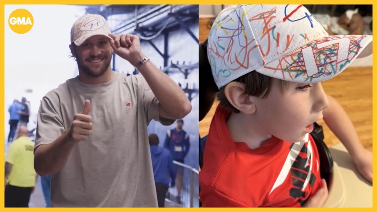 Josh Allen wears hats designed by kids in children's hospital