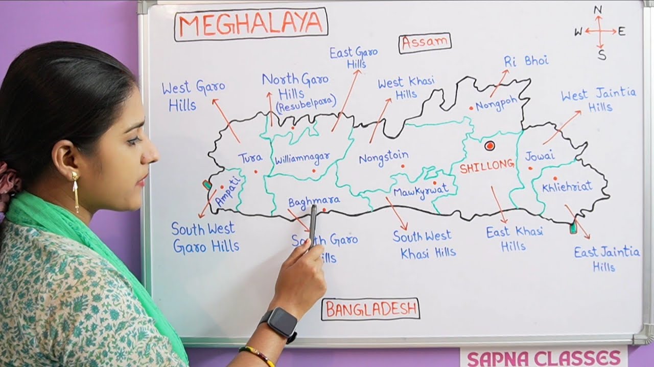 MEGHALAYA map | मेघालय मानचित्र | How to draw Meghalaya map | SAPNA CLASSES