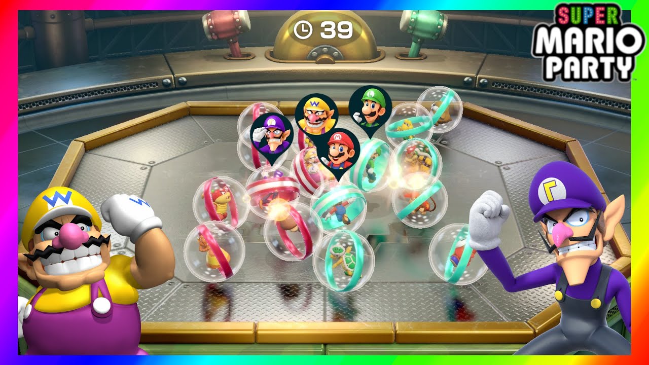 Super Mario Party Minigames Wario vs Waluigi vs Mario vs Luigi