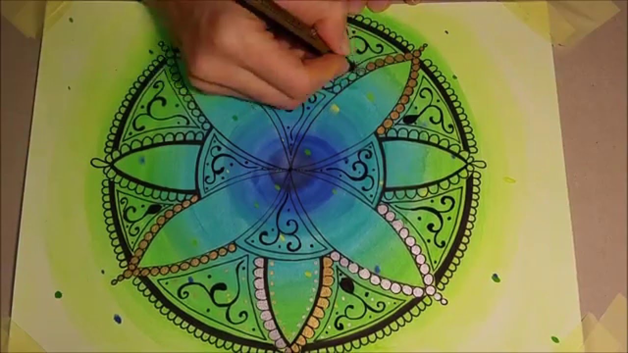 How to draw mandala - WATERCOLOUR (1) - Jak narysować mandalę FARBY AKWARELOWE (1)
