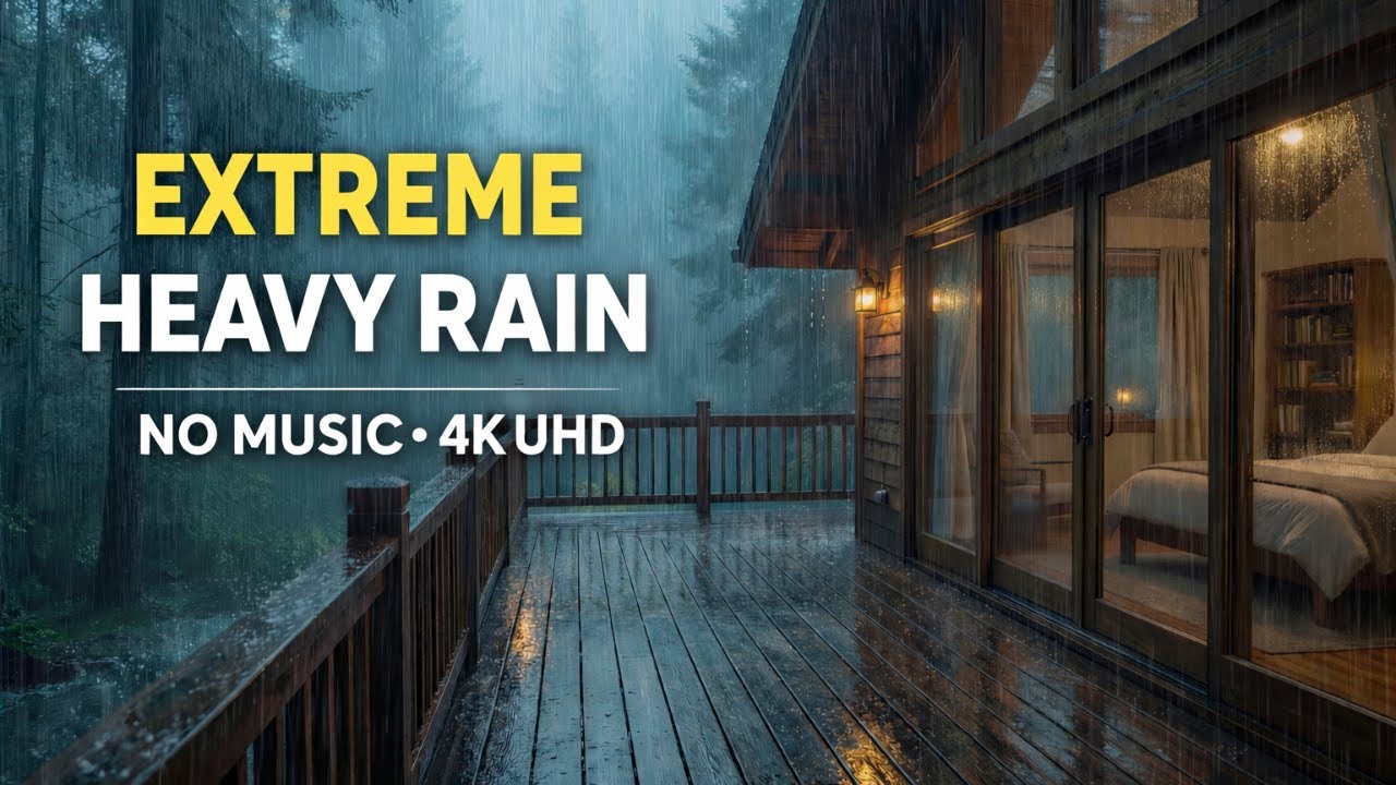 Relentless Heavy Rain 🌧️ Forest Cabin Night Ambience for Deep Sleep (No Music)