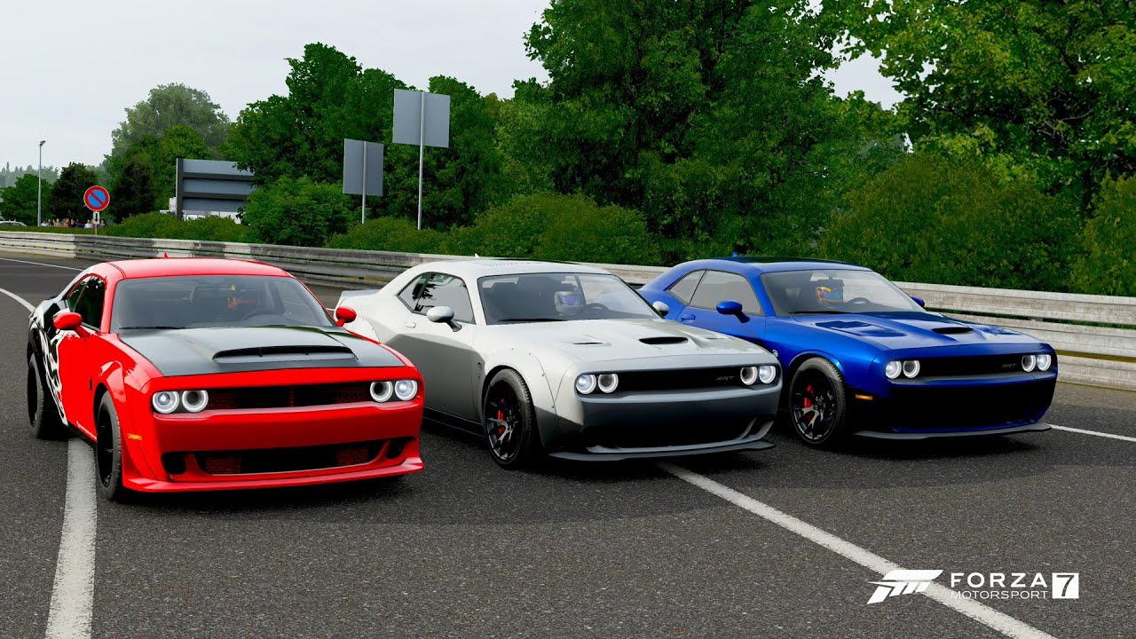 Forza 7 Drag race: Dodge Demon vs Dodge Challenger SRT Redeye (Replica) vs Challenger SRT Hellcat