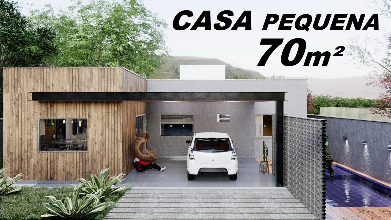 CASA PEQUENA EM L DE 70 m2 - CASA TÉRREA COM PISCINA
