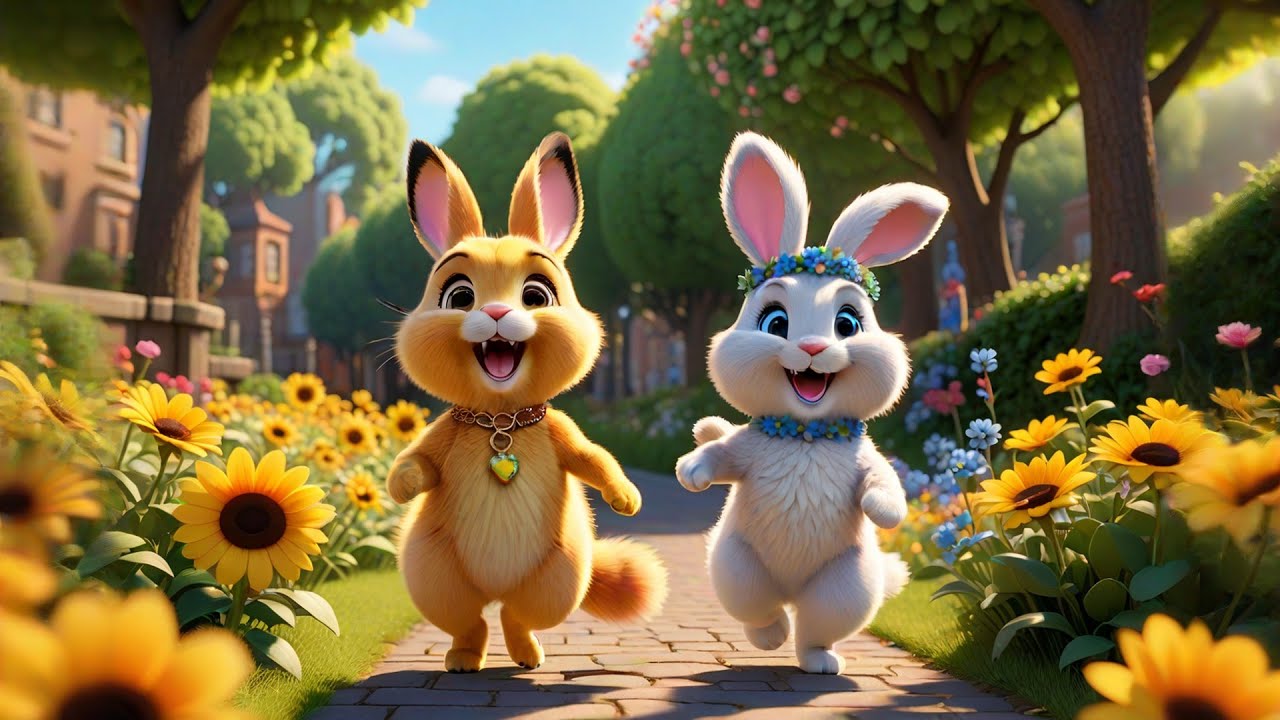 Four Fluffy Bunnies Bounce in the Park + More Nursery Rhymes & Kids Songs