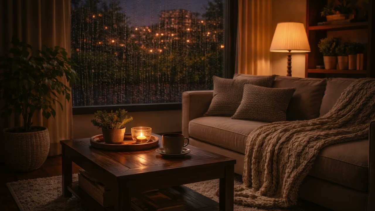 3 Hours of Gentle Night Rain | Cozy Living Room Sanctuary for Deep Calm, Sleep & Stillness