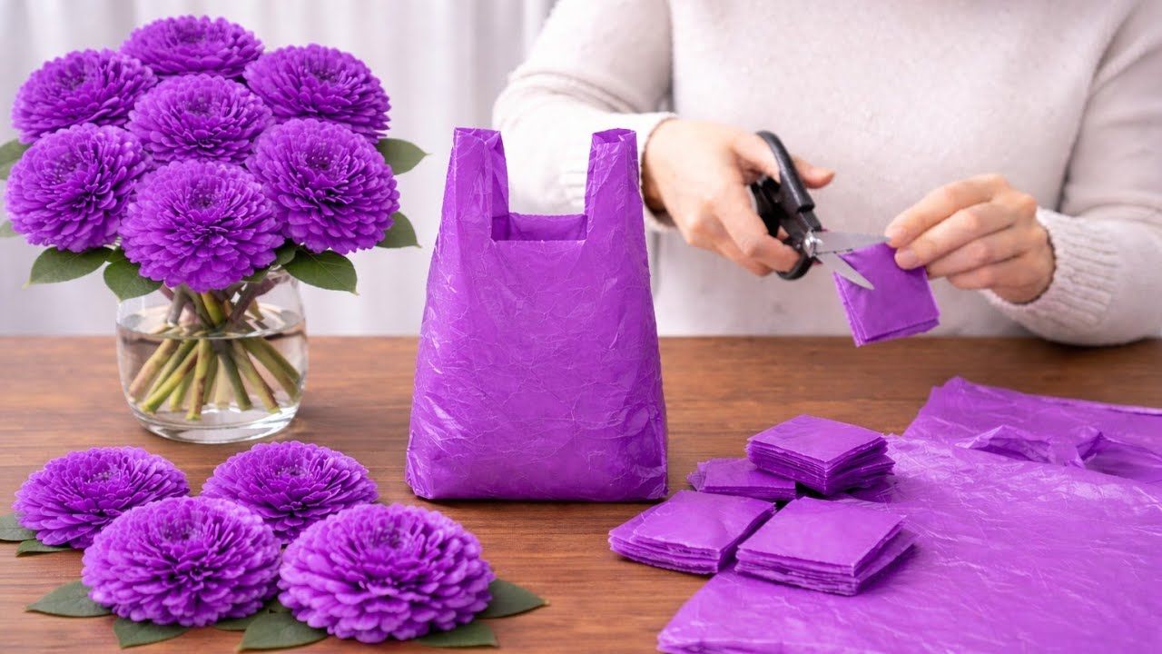 how to make flower from shopping bags