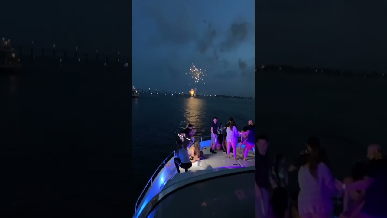 Fireworks in Miami Bay from a 90&rsquo; Yacht Sunseeker #yacht #yachting #boat #yachtcharter #yachtlife