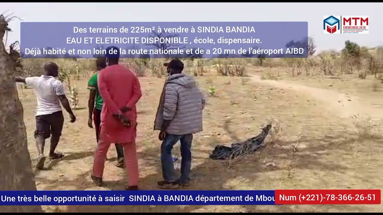 Des terrain de 225m carré à vendre à SINDIA BANDIAAU ET ELETRICITE DISPONIBLE , 2milion 500 mille