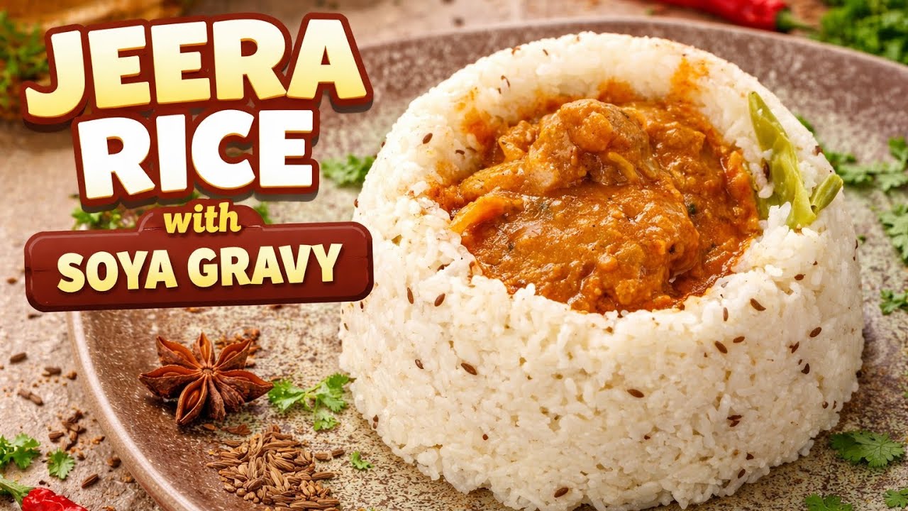 Perfect Jeera Rice with Soya Chunks Gravy | Easy Recipe 🤤 #viral #trending #foodie #catchyvideos
