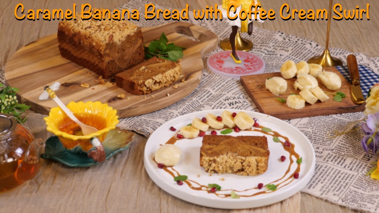 Caramel Banana Bread with Coffee Cream Swirl