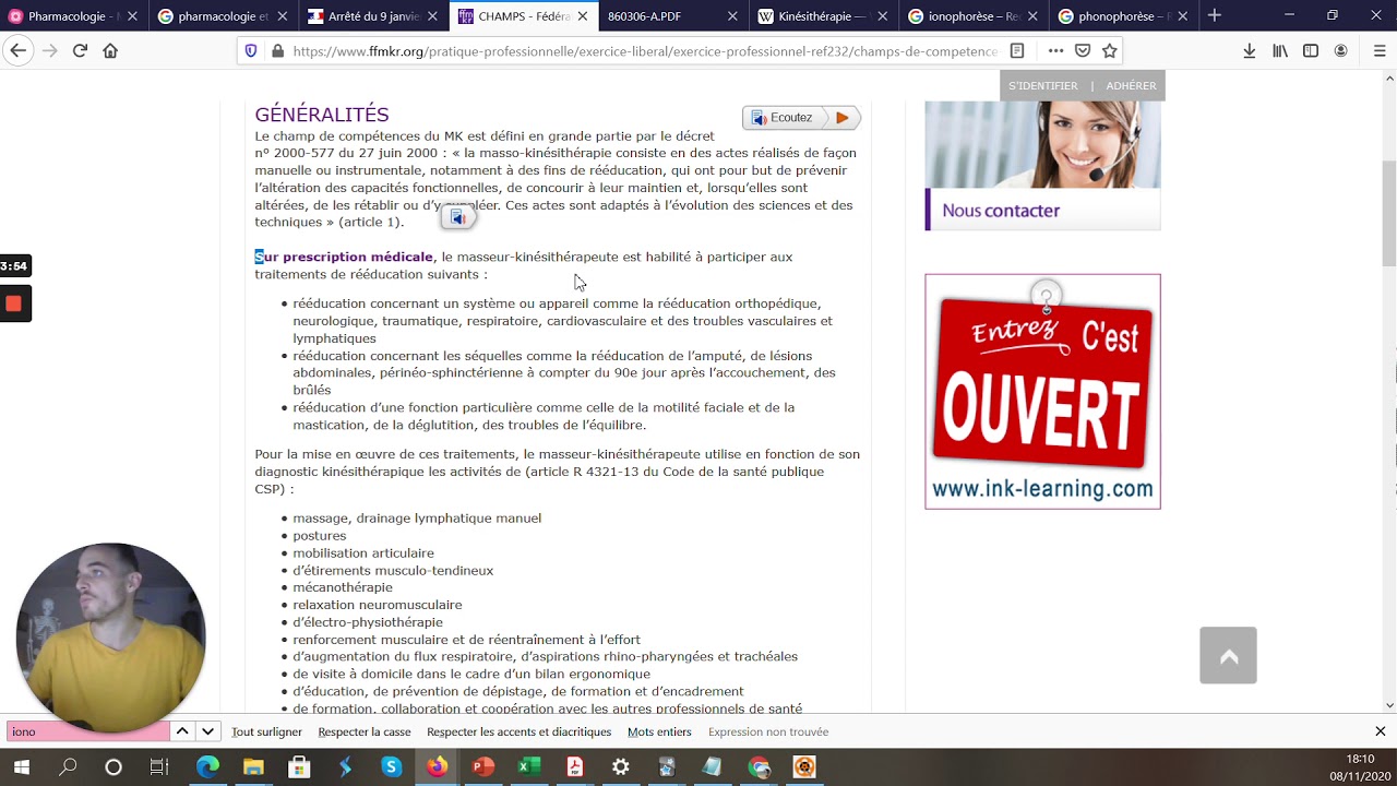 PHARMACOLOGIE et TRAITEMENTS en KIN&Eacute;SITHERAPIE