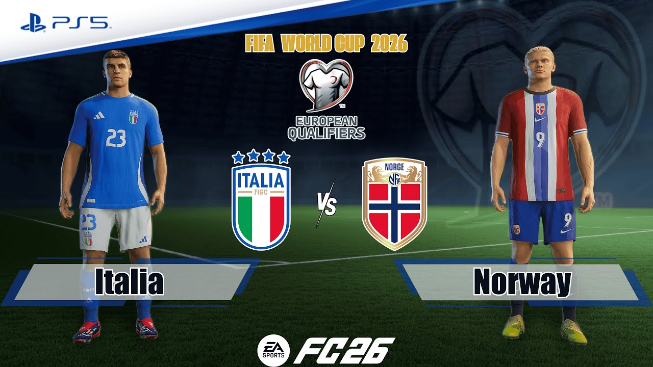 Italia vs. Norway Ft. Halaand | UEFA World Cup Qualifiers 2026 | Full Match | FC 26 - PS5™[4K]