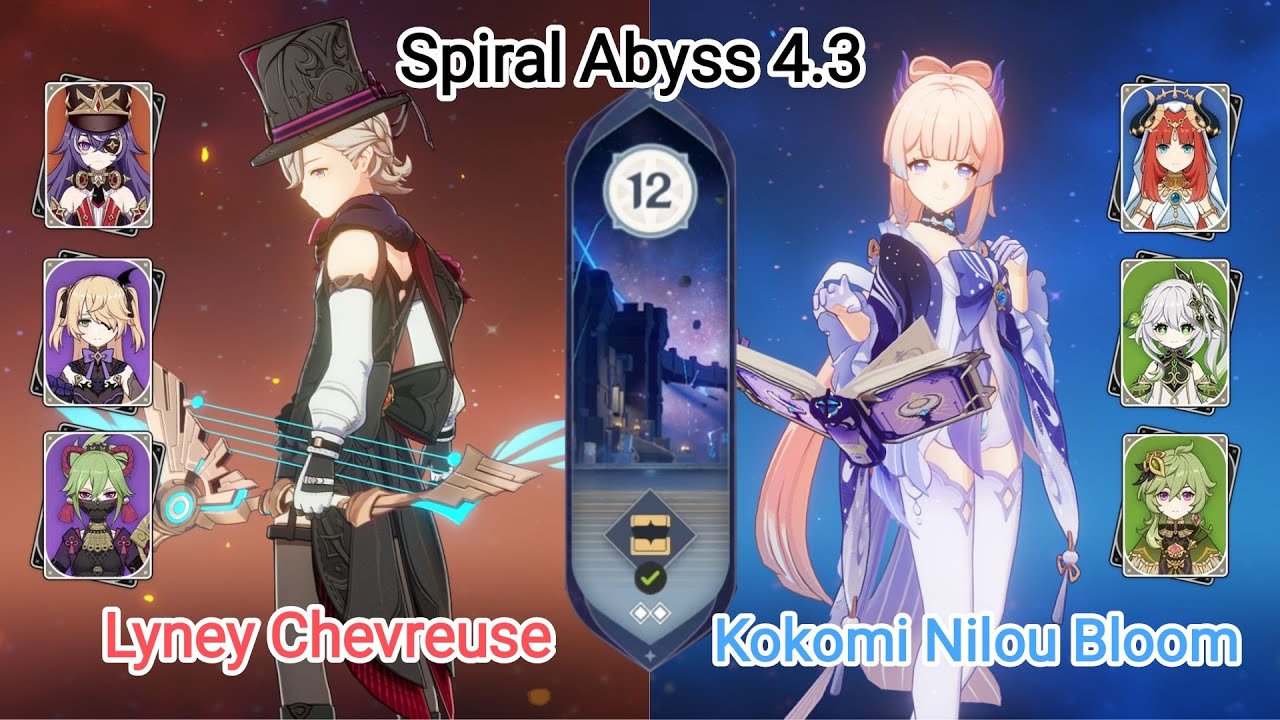 C0 Lyney Chevreuse Hyper & C0 Kokomi Nilou Bloom - NEW Spiral Abyss 4.3 Floor 12 Genshin Impact