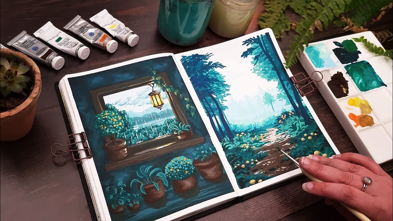 ASMR | Deux paysages faciles ♡ Gouache (pas de paroles)