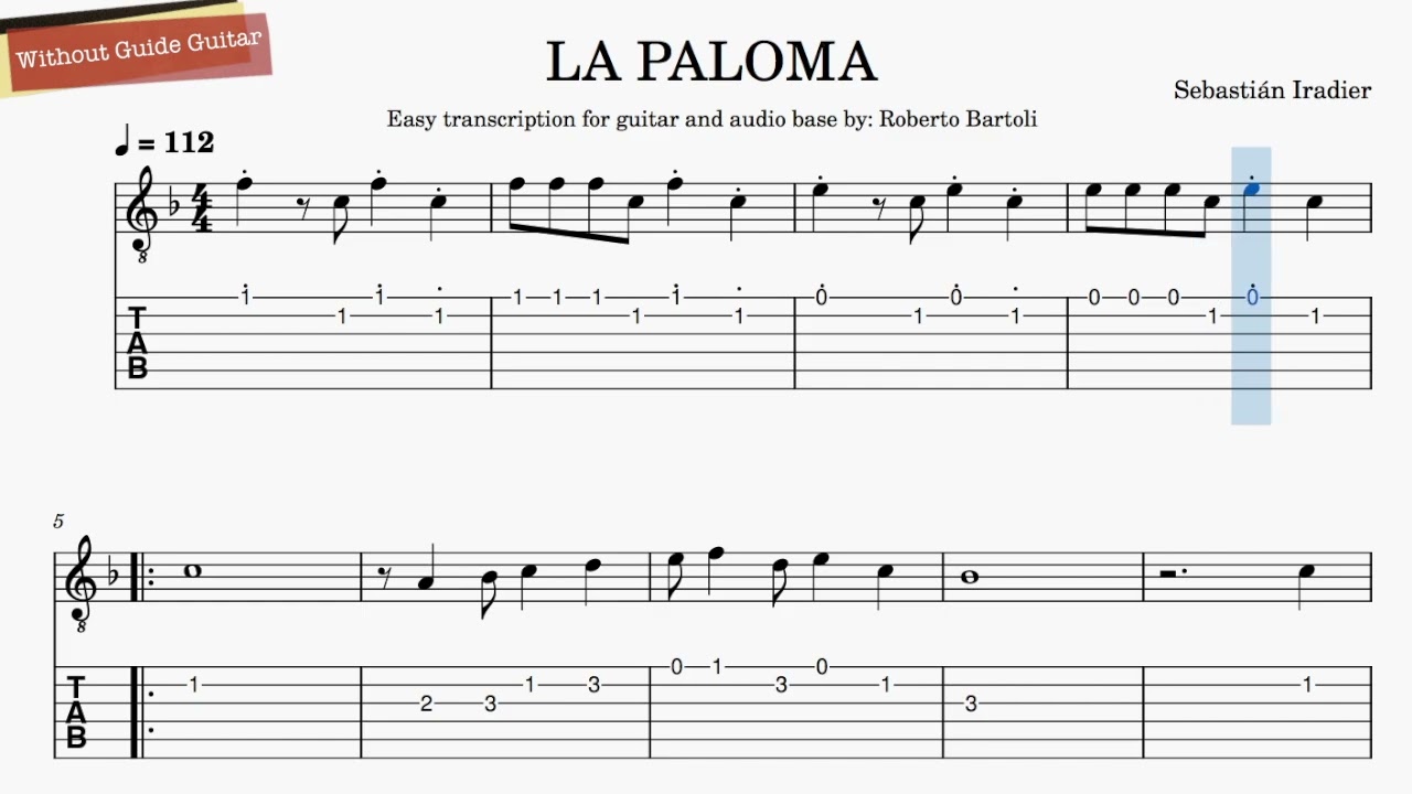 La Paloma - Music score, TAB and Backing track