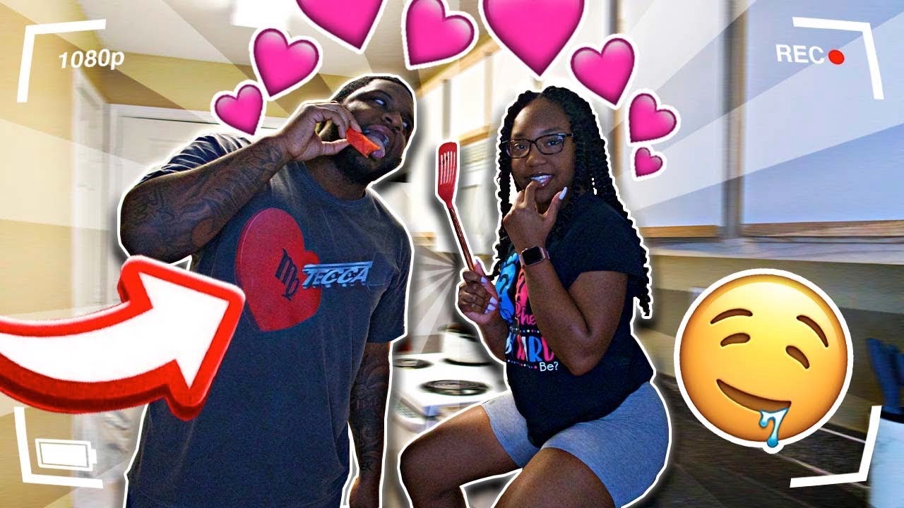 TRYING TO GET MY GIRLFRIEND “IN THE MOOD” WHILE SHE COOKS TO SEE HOW SHE REACTS...