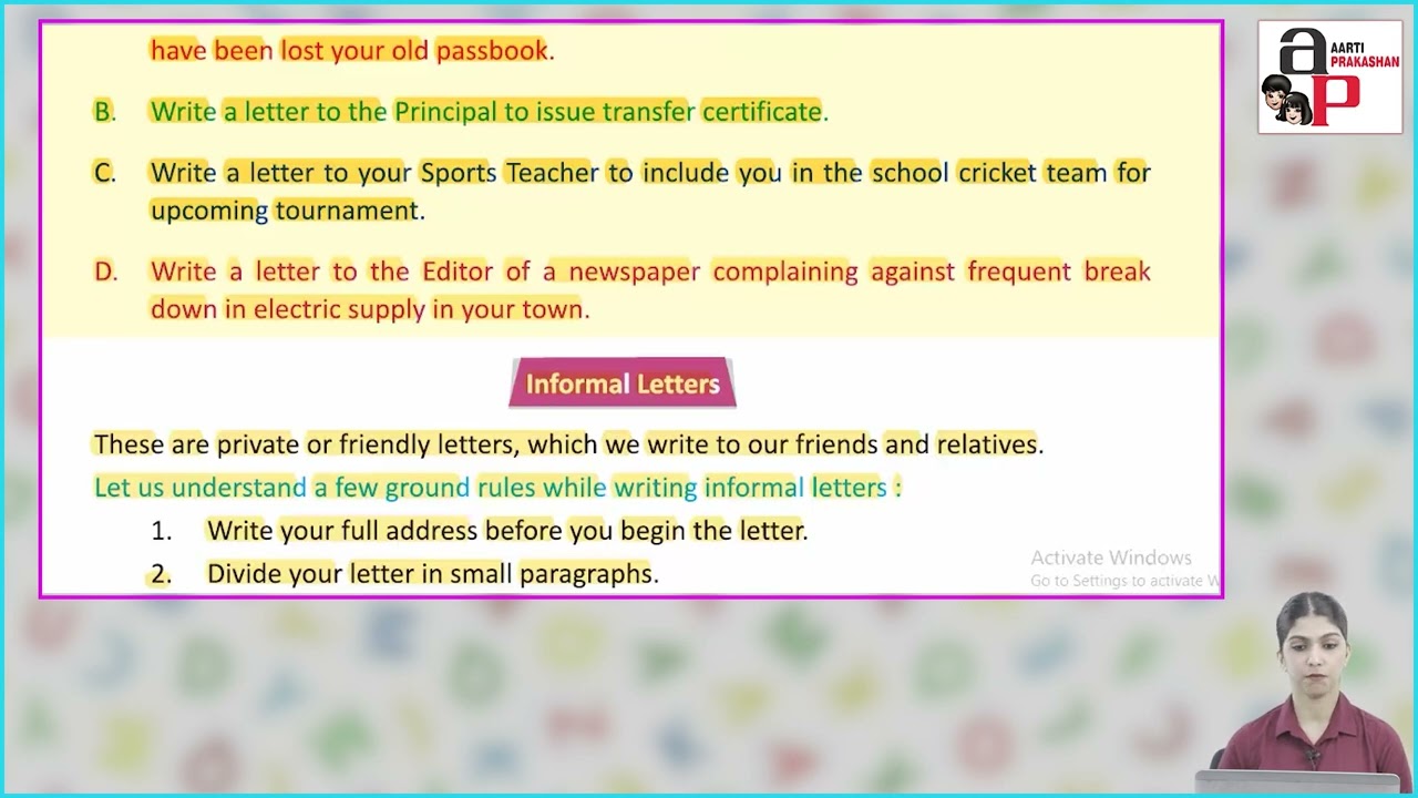 Ch 24 | Aarti Prakashan | Grammar | Class 6 | Application and Letter Writing | For children