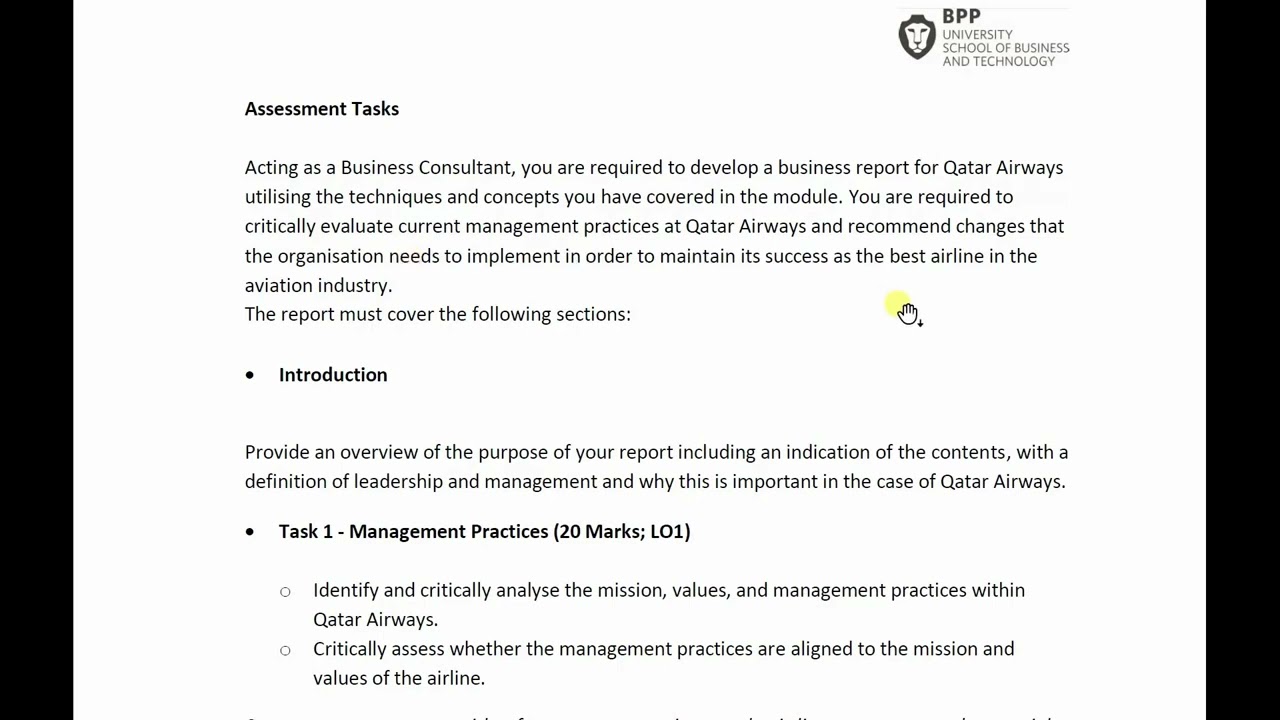 Qatar Airways Case study: MSc Management BPP