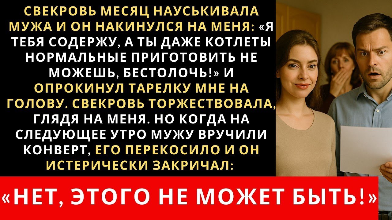 Свекровь месяц науськивала мужа и он накинулся на меня_ «Я тебя содержу, а ты даже котлеты не можешь