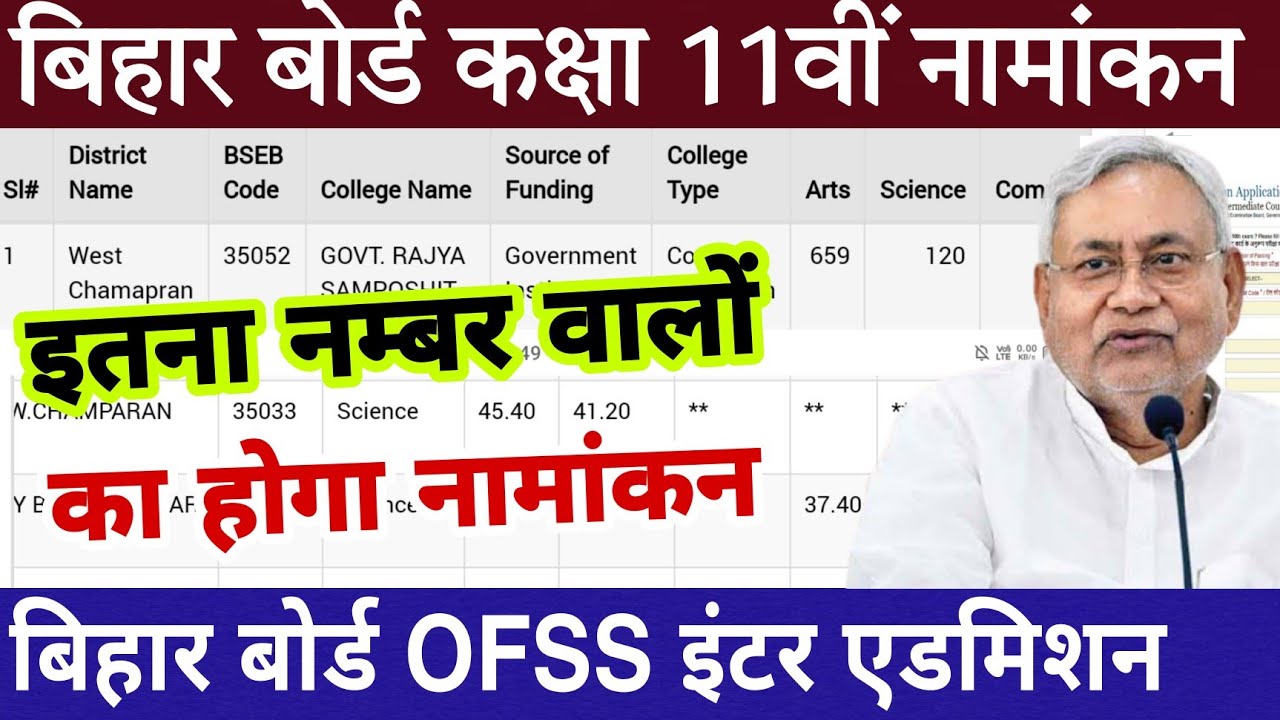 Bihar board class 11th admission 2022 | Bseb ofss inter admission 2022 | Class 11th admission date
