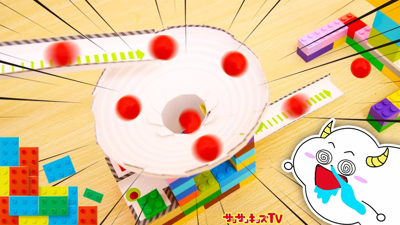 ピタゴラスイッチみたいなレゴスライダーを組み立て！ボールを転がすよ♪Marble Run・親子向け知育教育★サンサンキッズTV★