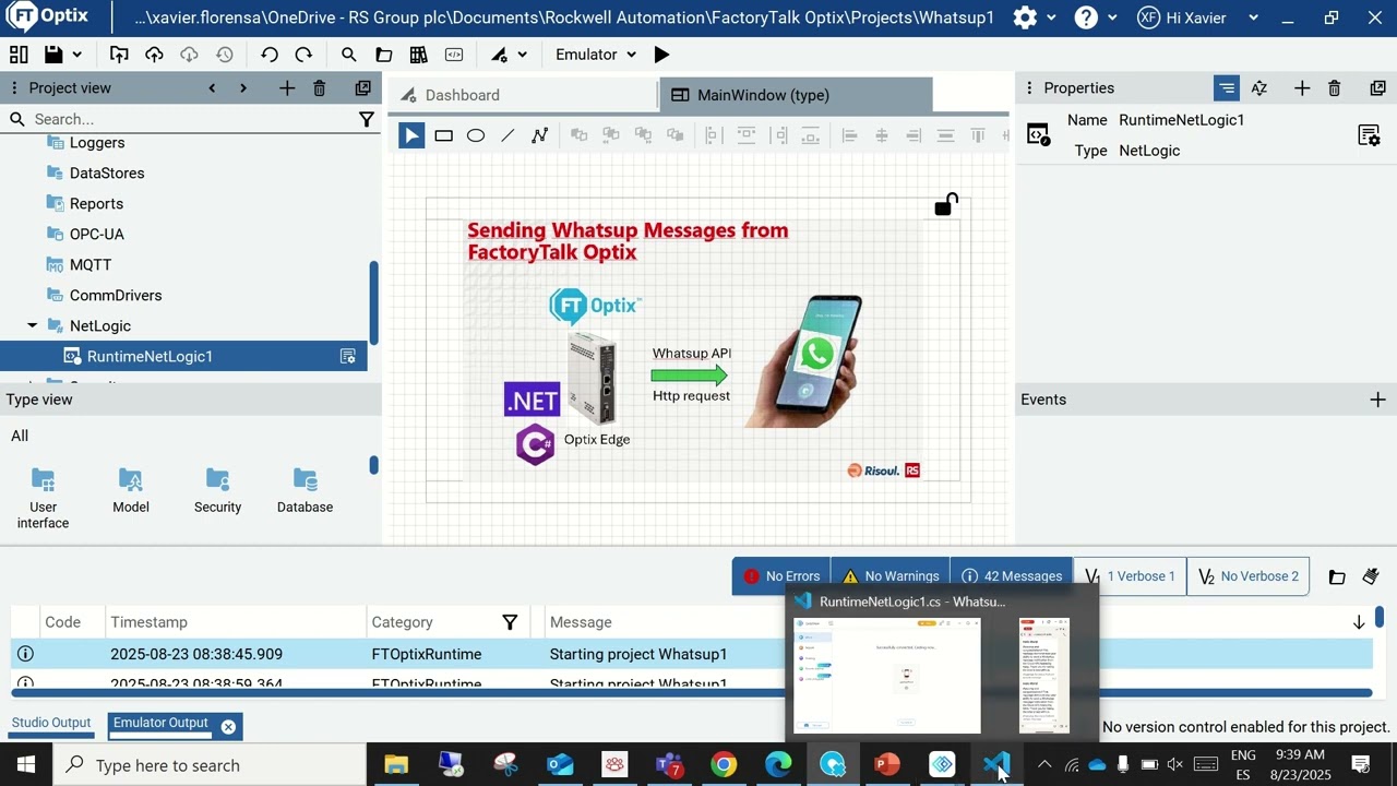 Sending FactoryTalk Optix messages to Whatsup