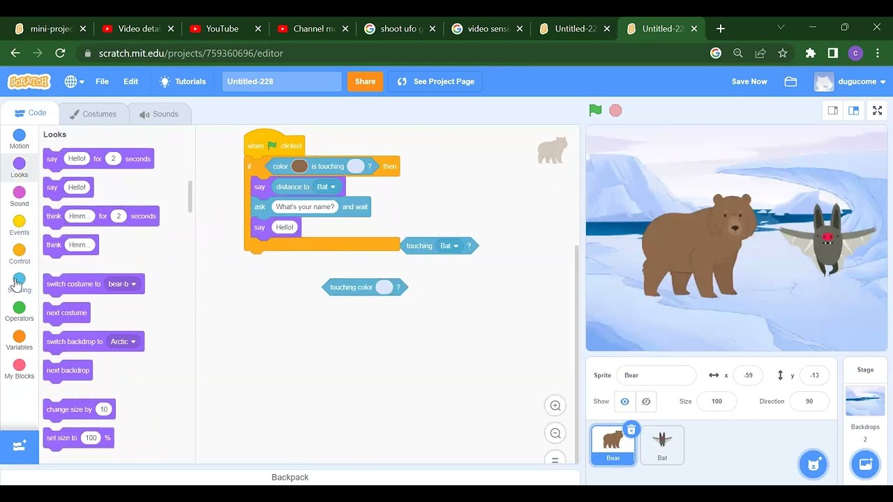 Sensing block in scratch || how to use sensing block in scratch || Scratch tutorial for beginner