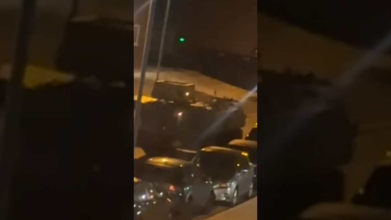 Moment 2 &lsquo;drunken&rsquo; Brit soldiers 'steal' TANK & rampage through streets