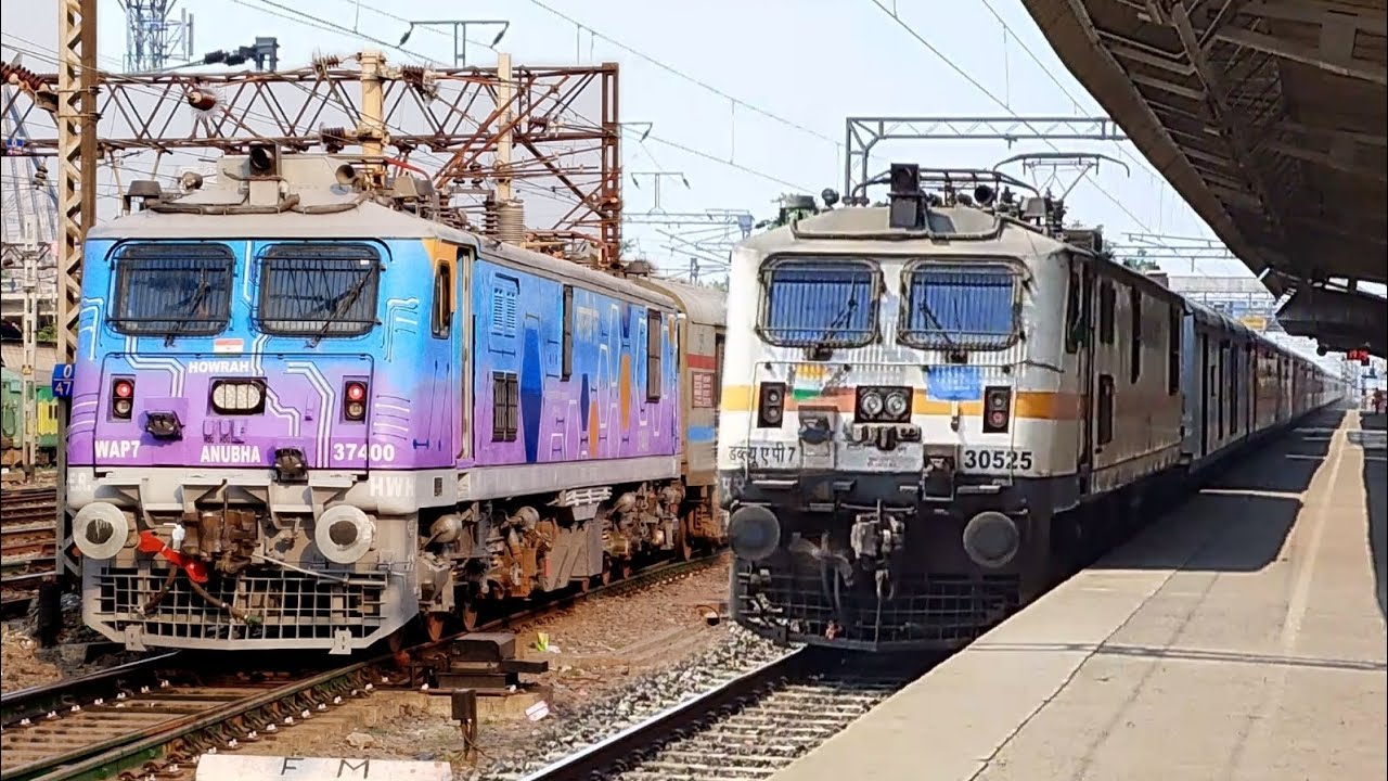 Dangerous 130Kmph WAP 7 Malda Town Amrit Bharat+Jammu Humsafar+Howrah Rajdhani attacks Belmuri - IR