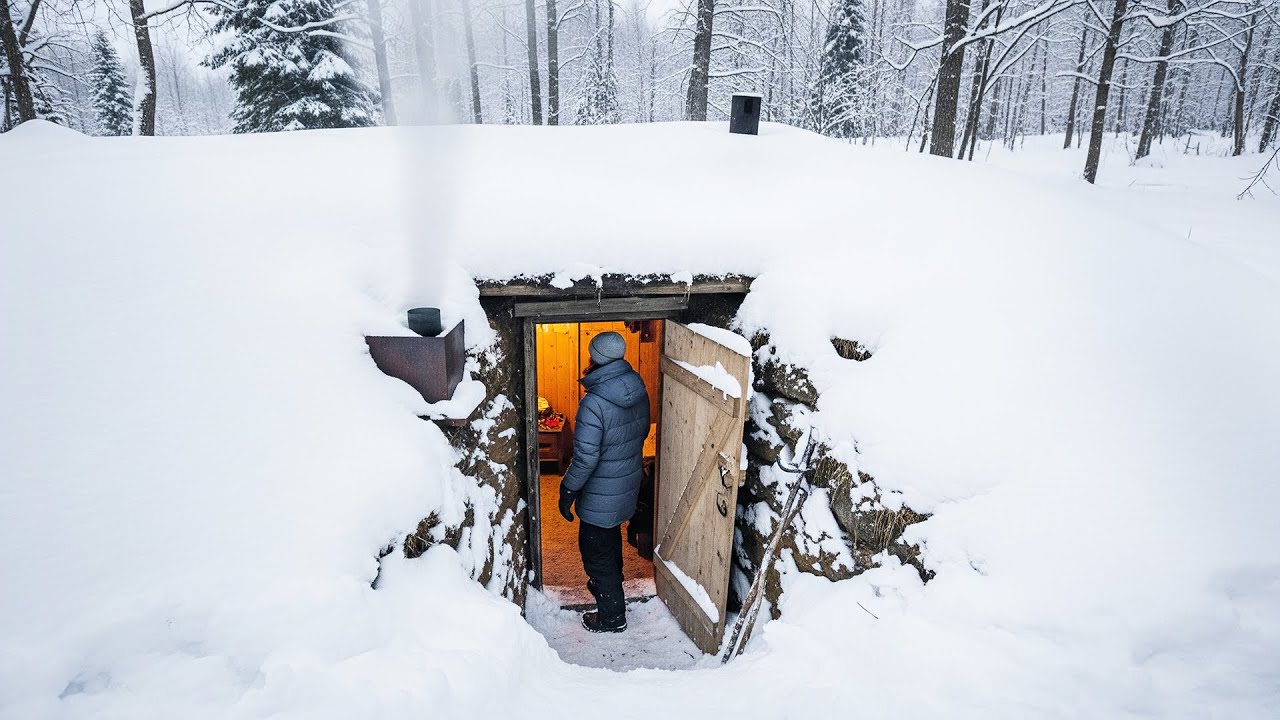 Surviving Winter in a Hidden Underground Shelter Beneath the Snow - 45ºC
