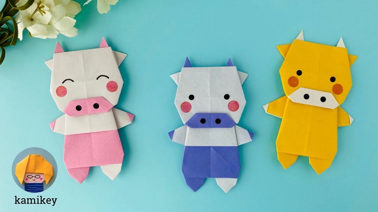 【牛折り紙】うし（立ちタイプ） Cow Origami  (カミキィ kamikey)