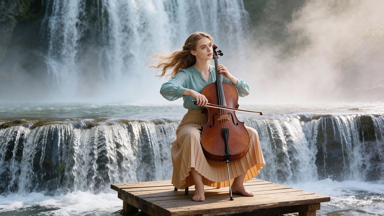 🎻🎹 Cello & Piano by the Misty Waterfall – 1 Hour Romantic Soothing Music for Deep Sleep