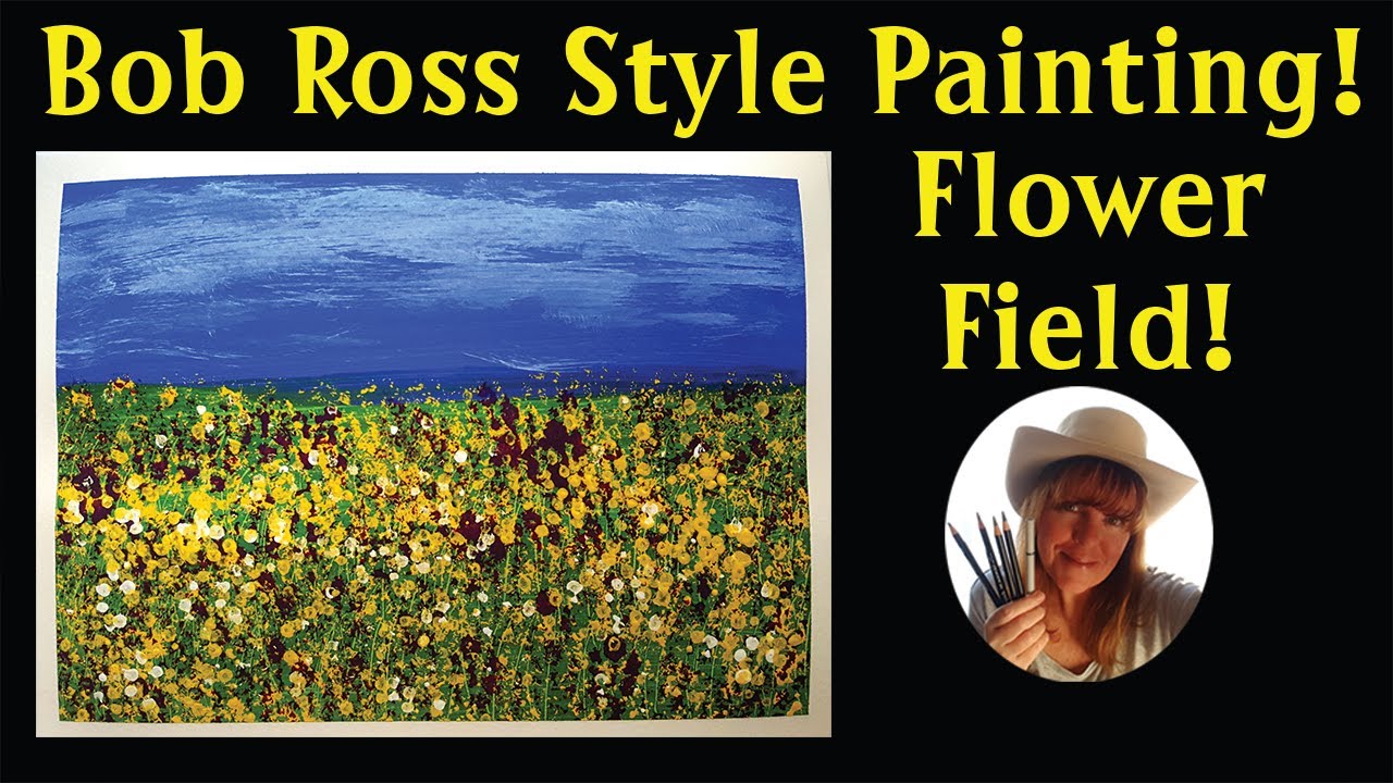 How To Paint A Flower Field! Acrylic Painting! Bob Ross Style! (Real-Time Art Lesson!)
