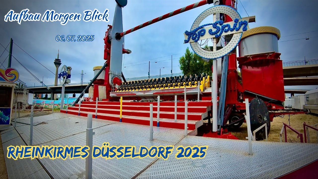 Rheinkirmes Düsseldorf 2025 Aufbau Morgen Blick+Morning Walking 06.07.2025☁️Größte Kirmes am Rhein