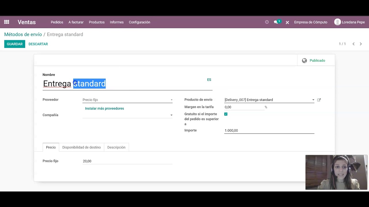 Cómo agregar métodos de envío en Odoo para cargar el costo