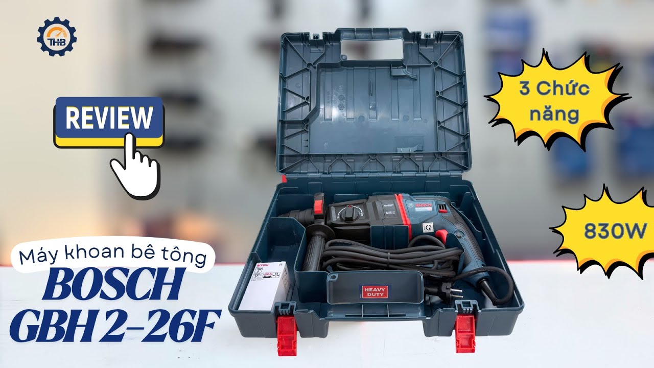Búa Quay Bosch GBH 2-26 F thế hệ mới  với lực đập lên tới 3.0J, Công suất mạnh mẽ tới 830W