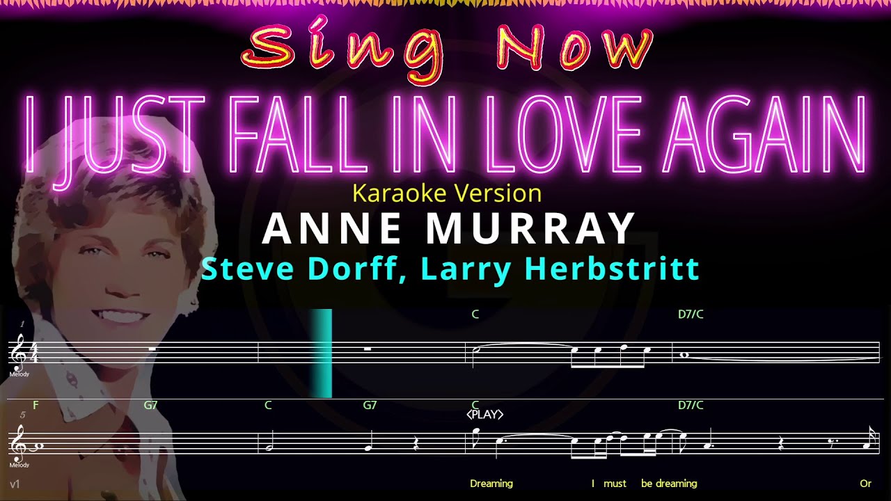 I JUST FALL IN LOVE AGAIN by ANNE MURRAY - No Vocals + Synced Lyrics, Music Visualizer & Lead Sheet