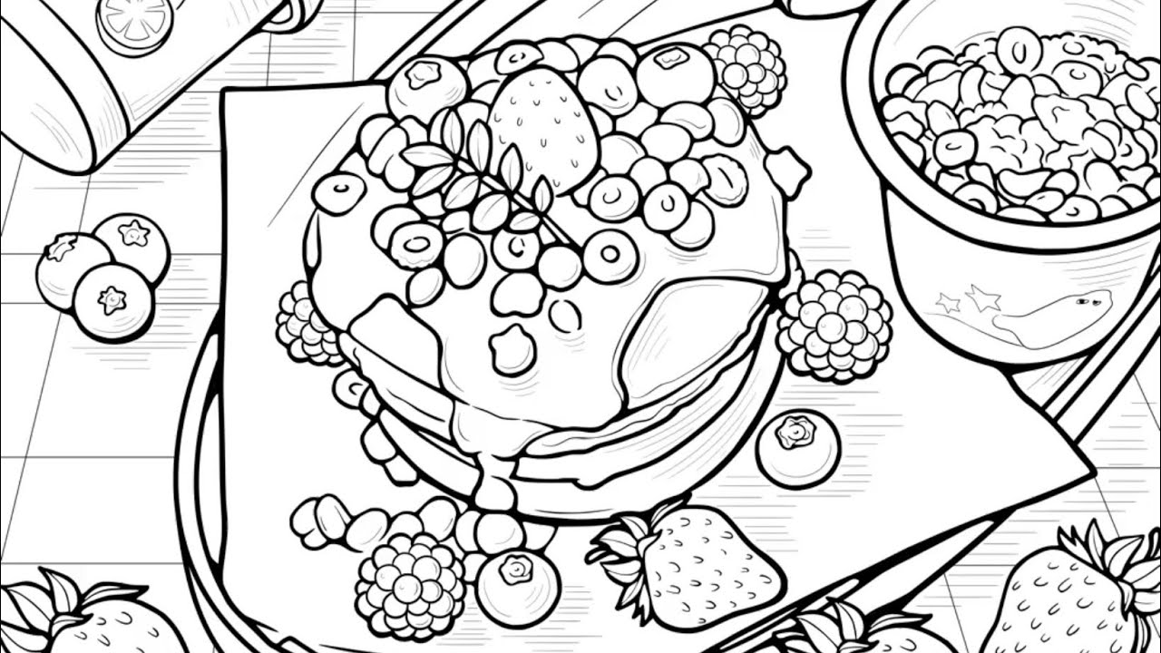 Pancakes Strawberry Breakfast Zen Color Paint by Number App #coloringbook